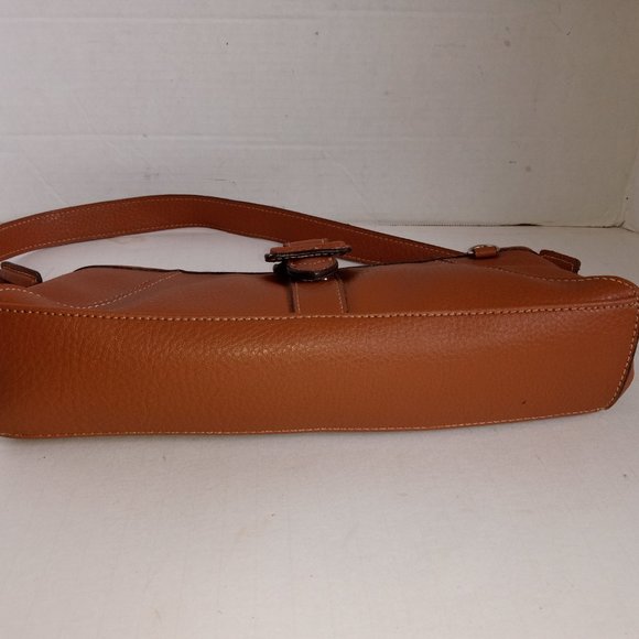 Vintage '90s LIZ CLAIBORNE Tan Leather Baguette Flap Closure w Buckle - Picture 8 of 11